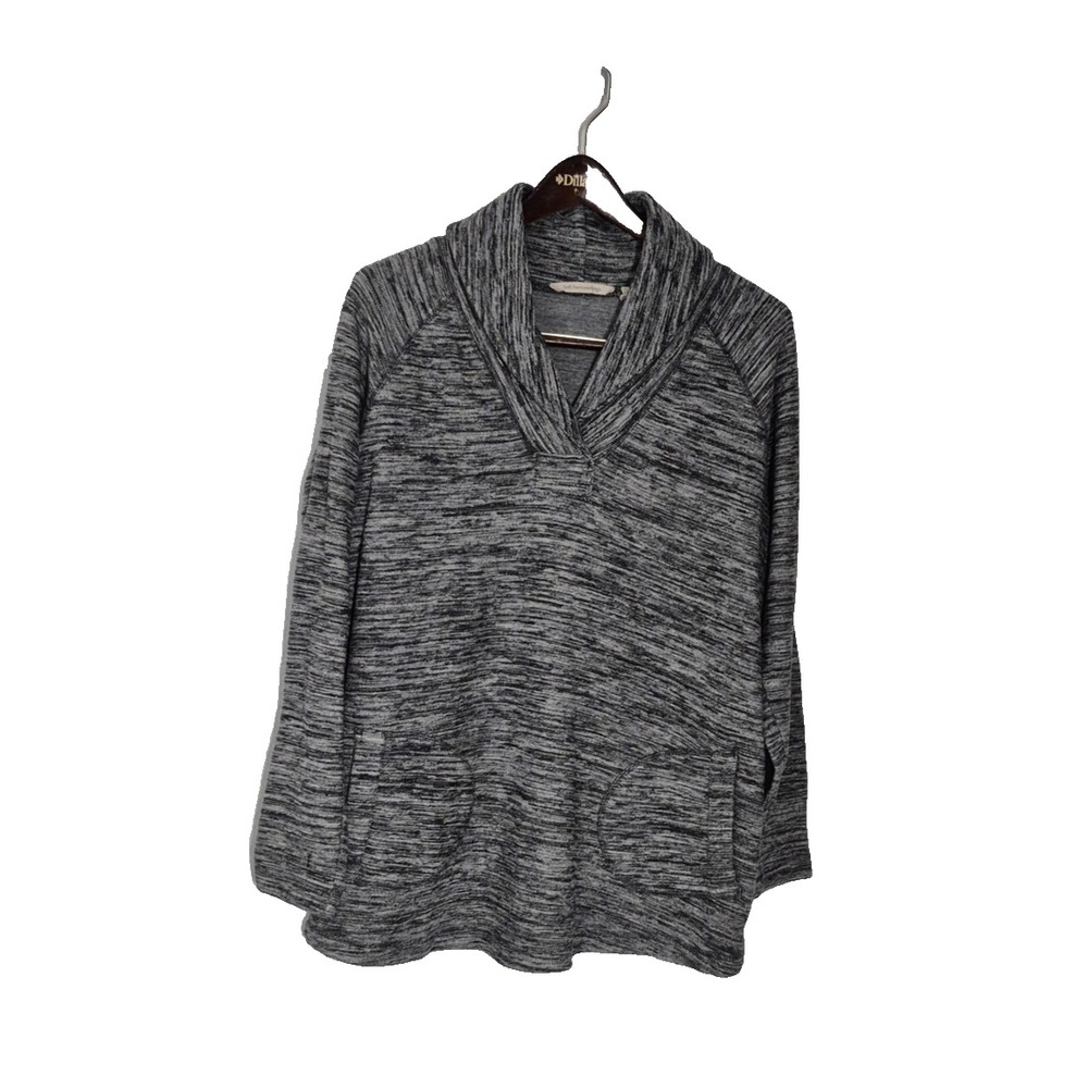 Soft Surroundings Sweater Womens‎ Medium Gray Marled V Neck Raglan Knit Pullover